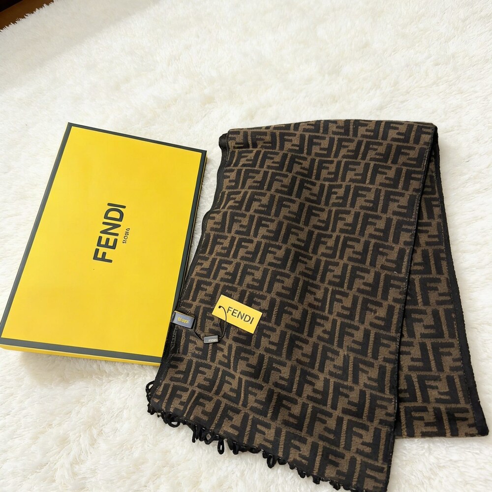 Fendi Dark Brown Fine FF Fringe Scarf - Picture 3 of 4